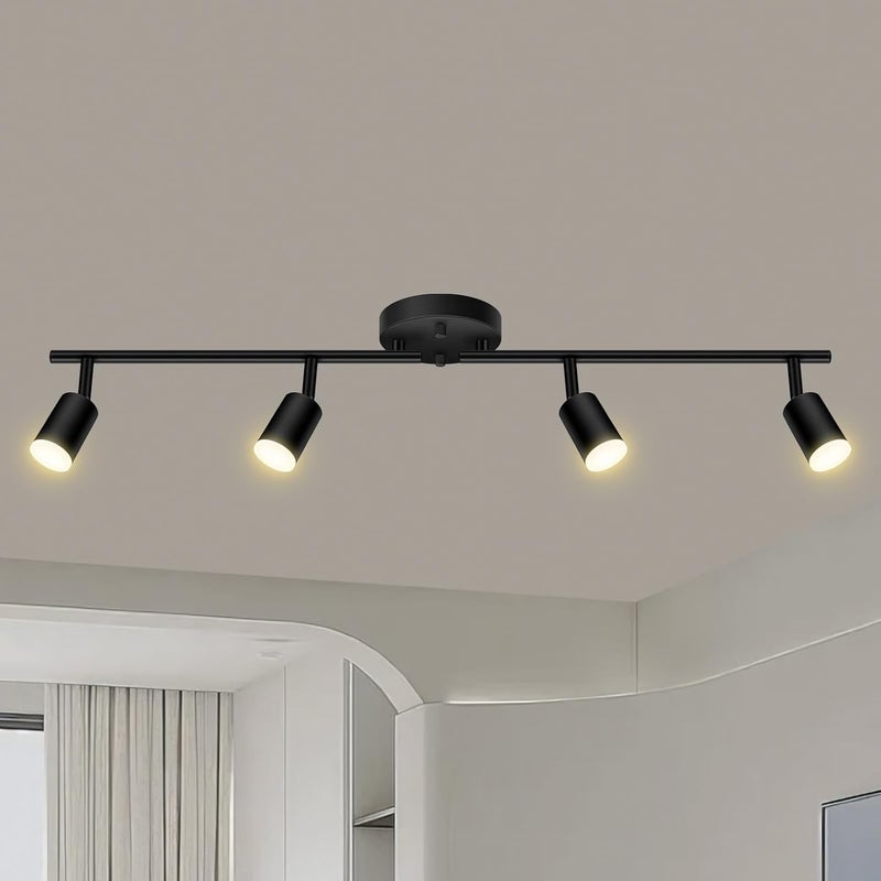 AUQUEE 4 Light Track Lighting Fixtures Ceiling, 16W/2700K Black Track Lighting with Acrylic Lampshade & Rotatable Light Heads, 20000hrs Lifespan, Modern LED Track Lights Ceiling for Kitchen/Hallyway - Image 1